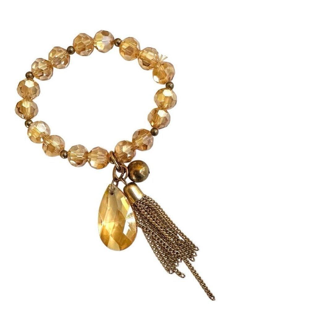 Crystal beaded stretchy tassel bracelet